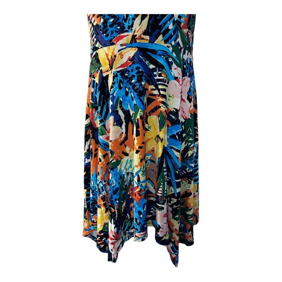 Midnight Velvet T-Shirt Knit Colorful Tropical Floral Lettuce Hem Tank Dress - Picture 9 of 12